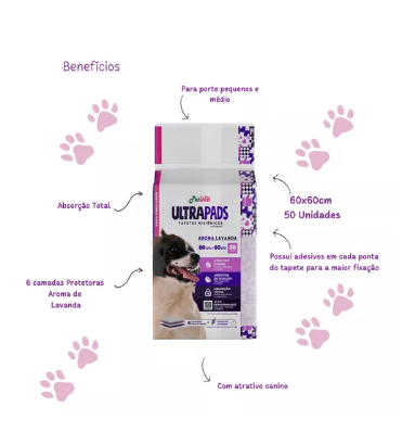 Petlike tapete higiênico para cães ultra pads lavanda 60 por 80cm com 30 unidades